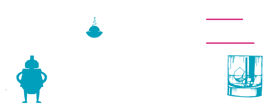 Bots and Bevs logo with illustrated bot and drink